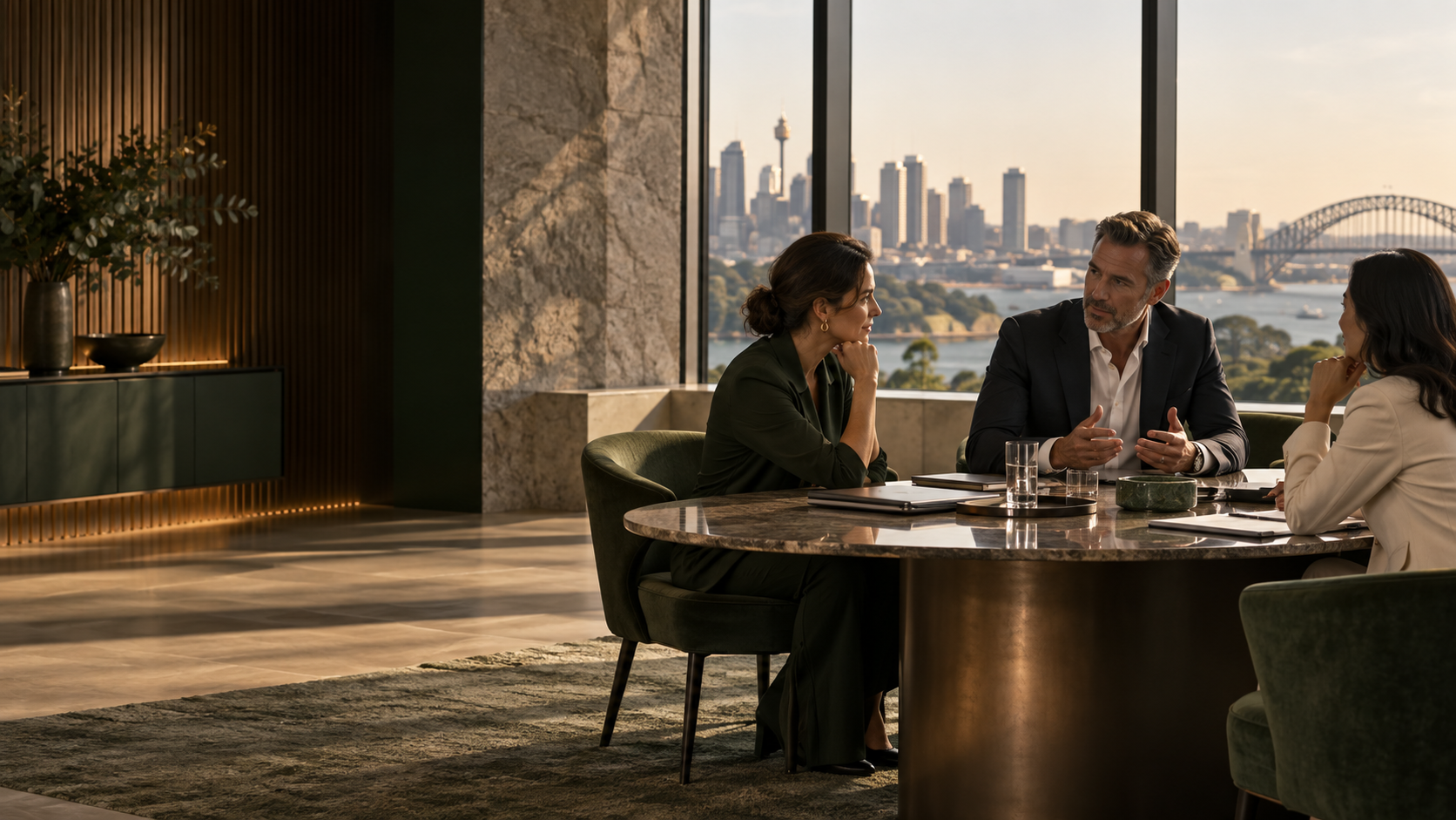 Professionals collaborating in a contemporary office
