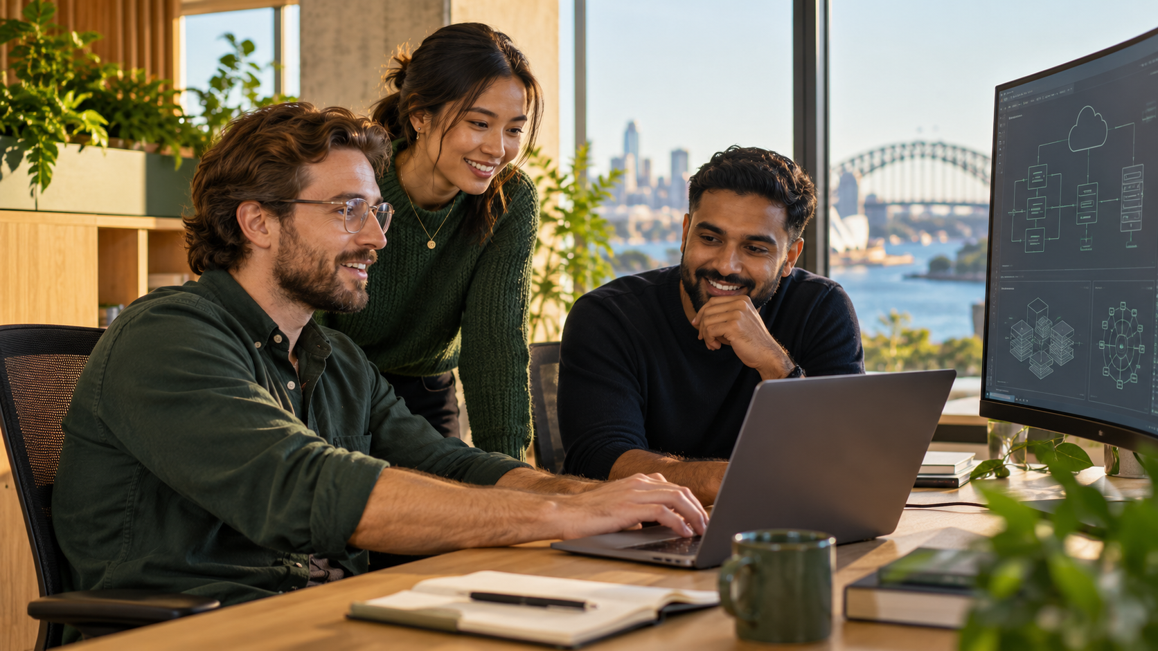 Professionals collaborating in a contemporary office